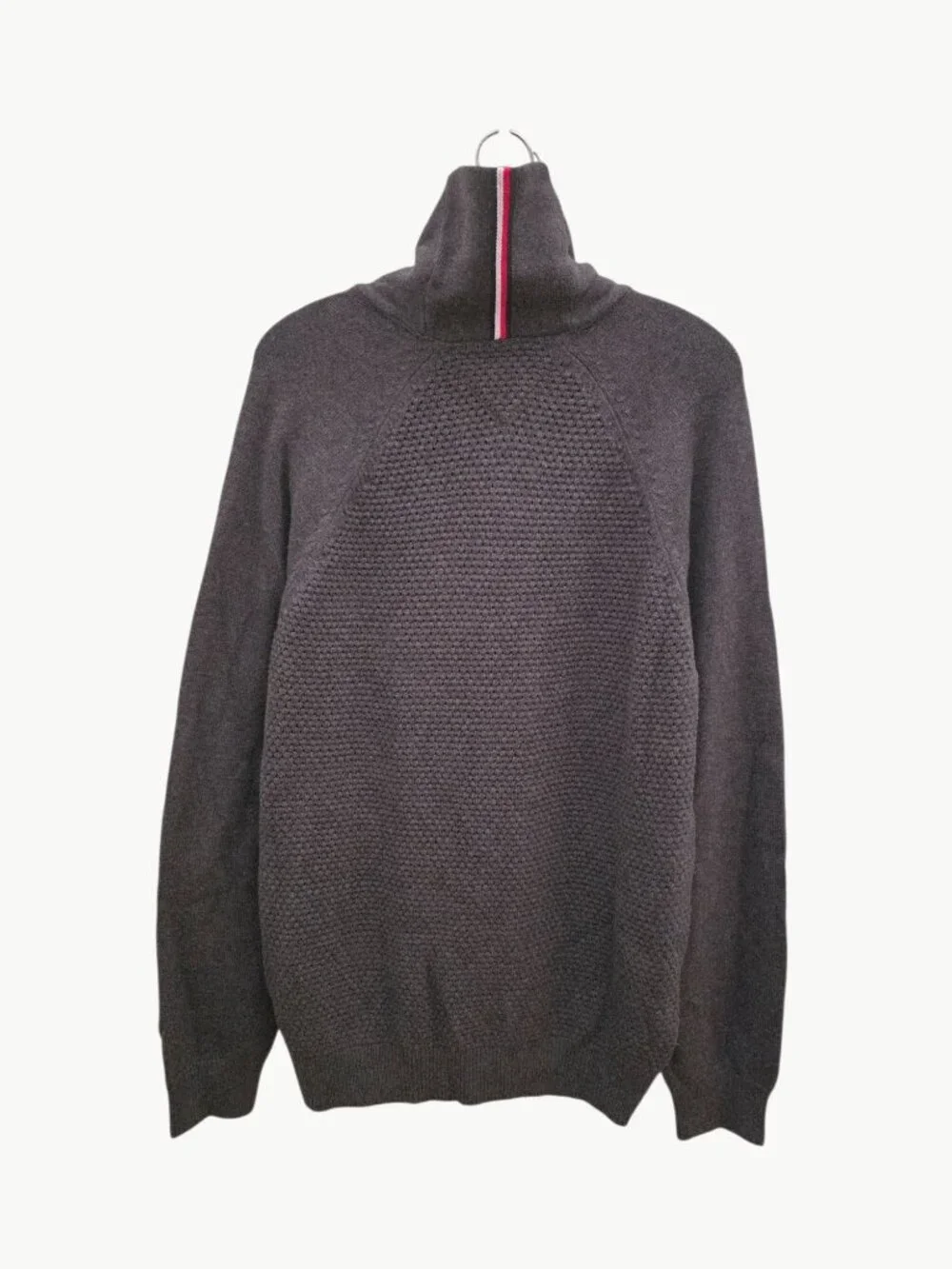 Tommy Hilfiger Waffle Knit Shawl-Collar Pullover Cotton Sweater Gray Men's Sz L